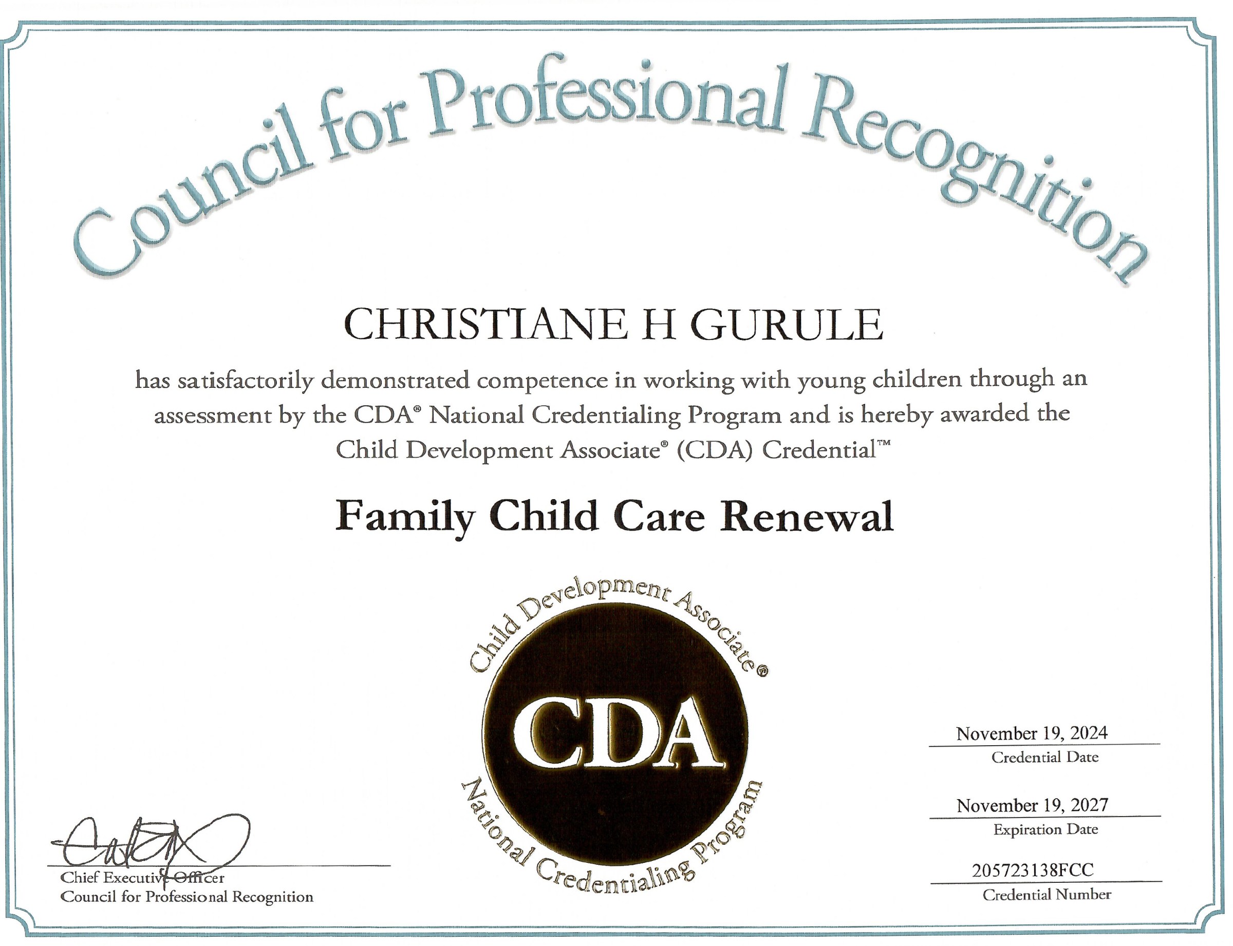 Child Development Associate (CDA) Credential — Family Child Care Renewal